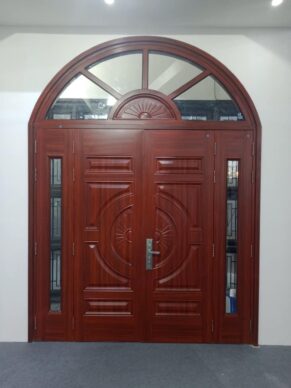 cửa thép vân gỗ 4 cánh vòm